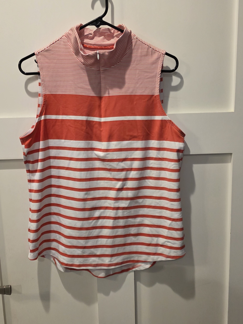 Tommy Bahama Coral and White Striped Sleeveless Mock Neck Tank